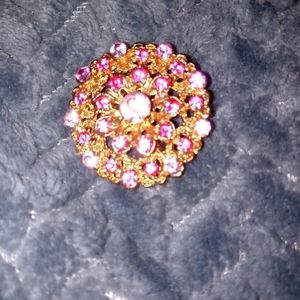 Pink Crystal Round Brooch